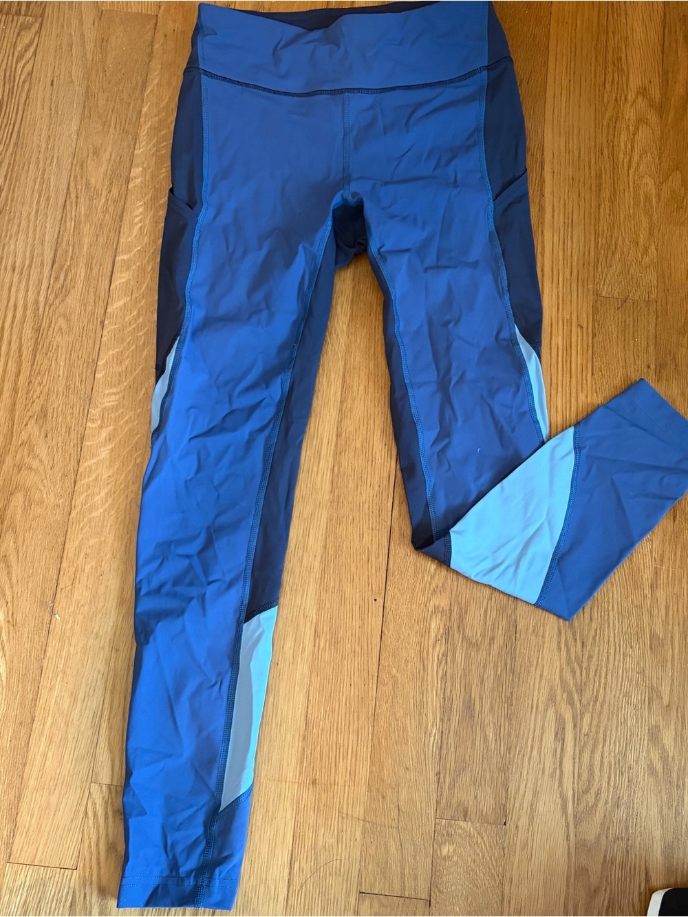 Outdoor Voices Blue Colorblock Leggings with Light & Dark Blue Panels